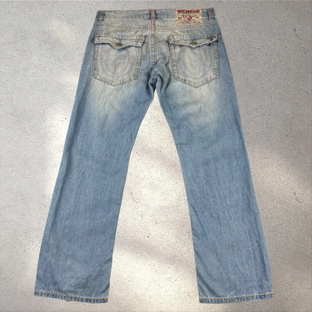 True Religion Billy Super T Jeans Mens 40x33 Blue Made‎ USA Distressed Bootcut